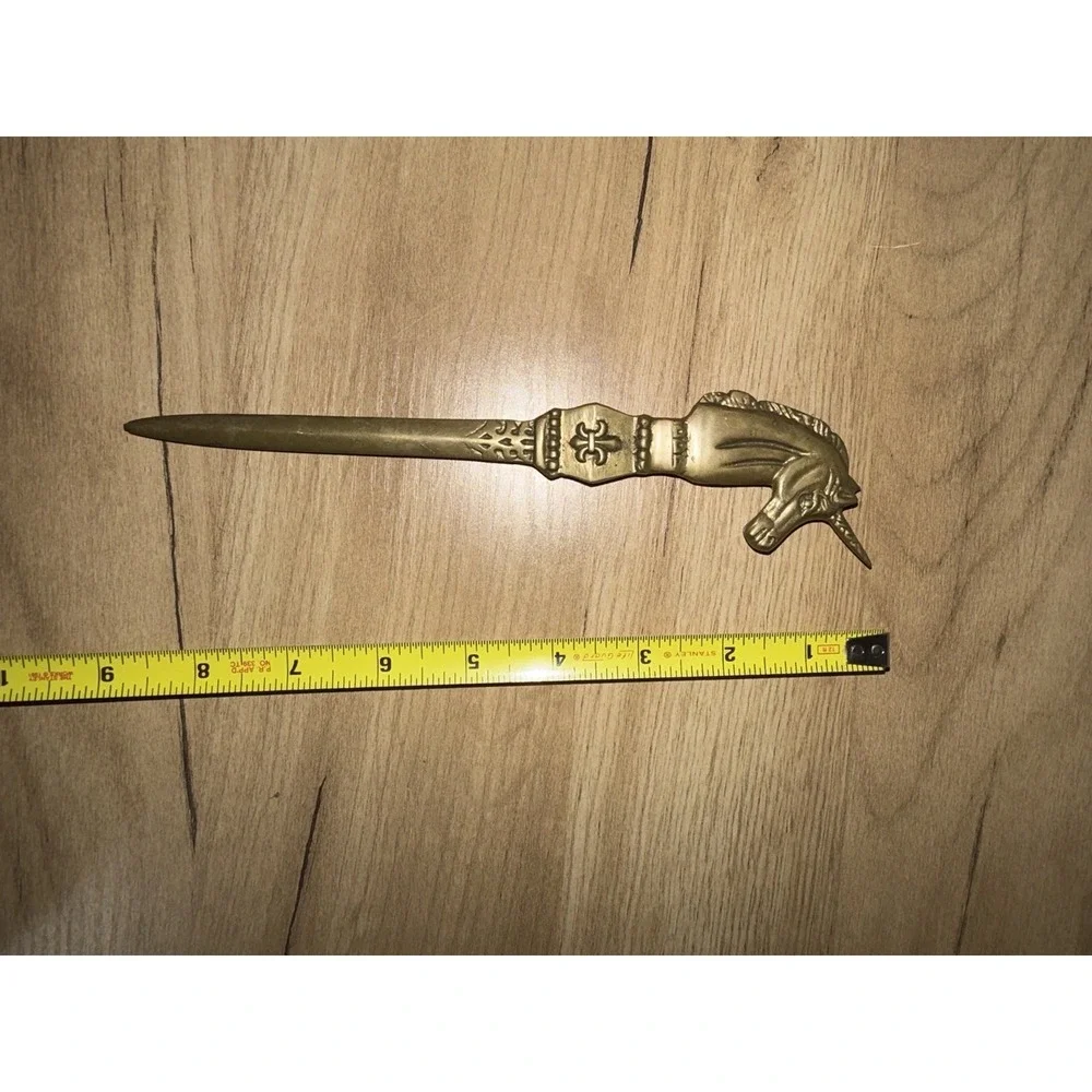 Vintage Solid Brass Unicorn Head Letter Opener Equestrian Desk Accessory